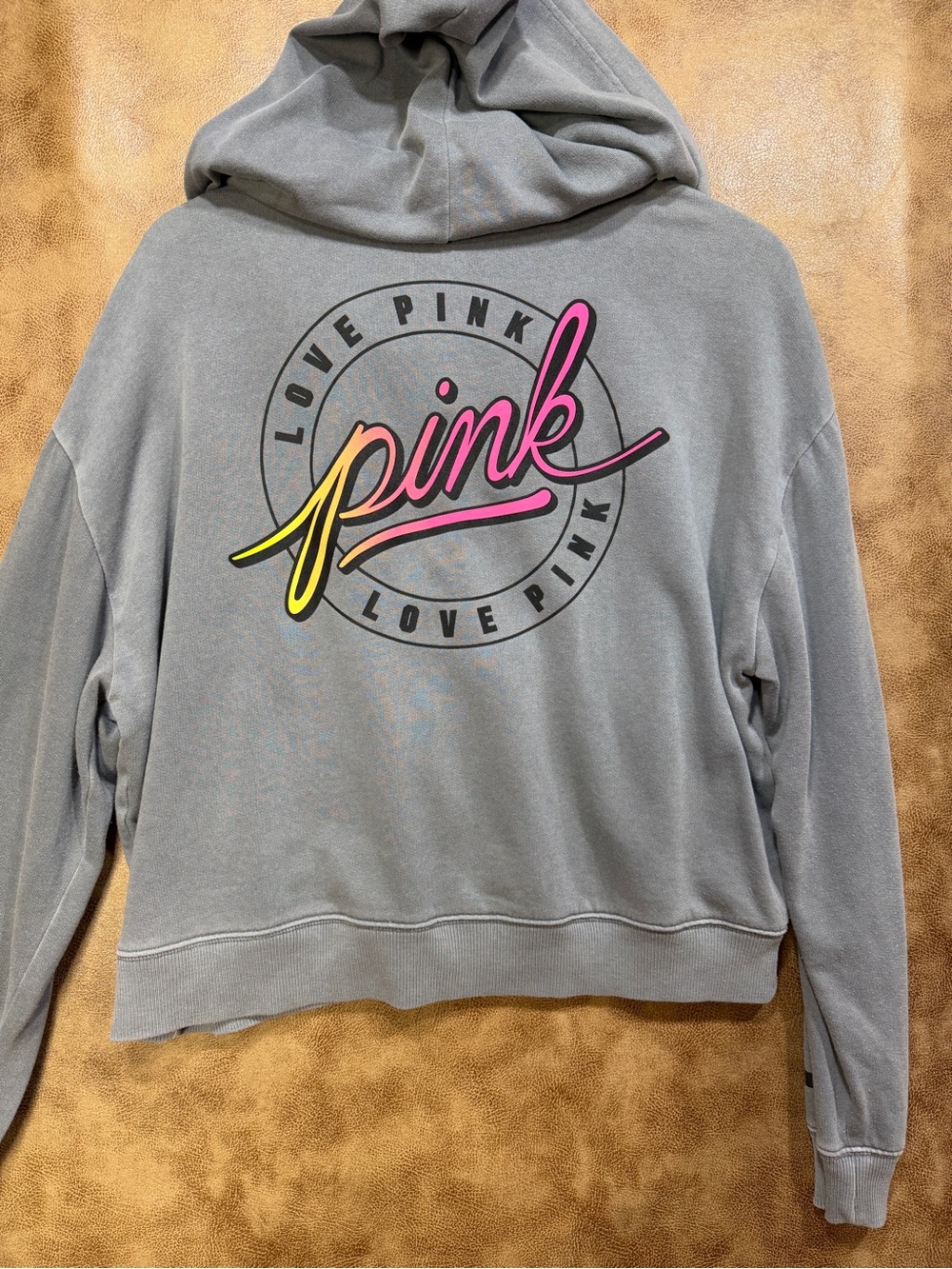 PINK Grey Hooded Sweatshirt with Gradient Logo